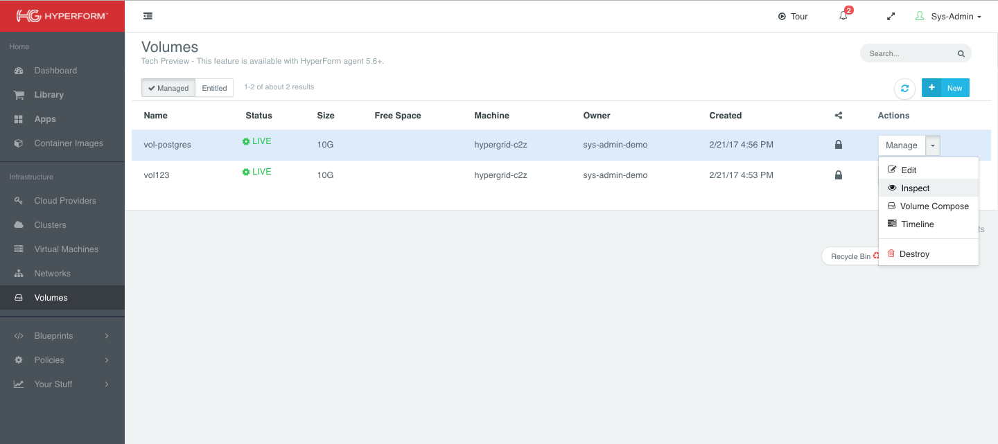 HYPERGRID_Provisioned Volumes