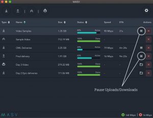 Masv App Pause Uploads downloads