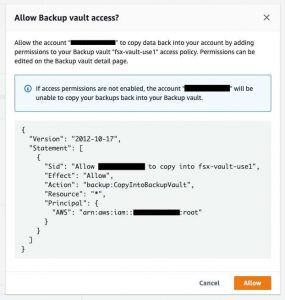 F17 Select Allow Allowing For Backup Vault Access In The Destination Account