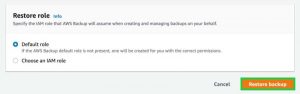 F28 Restore Role Section Aws Backup Console