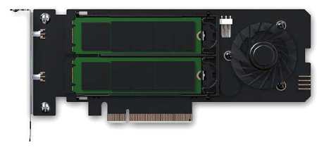 CP073-1_2 x M.2 NVMe SSD to PCIe 5.0 x8 Adapter Card (FHHL) with Removable  Drive Trays