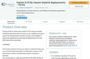 K10 Kubernetes Data Management Platform Aws Mp