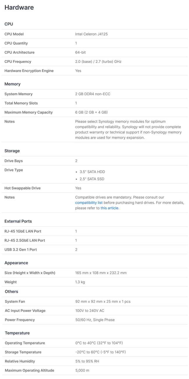 NAS Synology DS225+ 2 Baies Avec 2 Disques 4 To Ironwolf - Processeur Intel Celeron, 2 Go RAM, Ports 2.5 GbE
